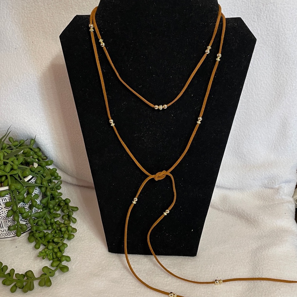 Handmade Suede Lariat Beaded Necklace-Various Colors